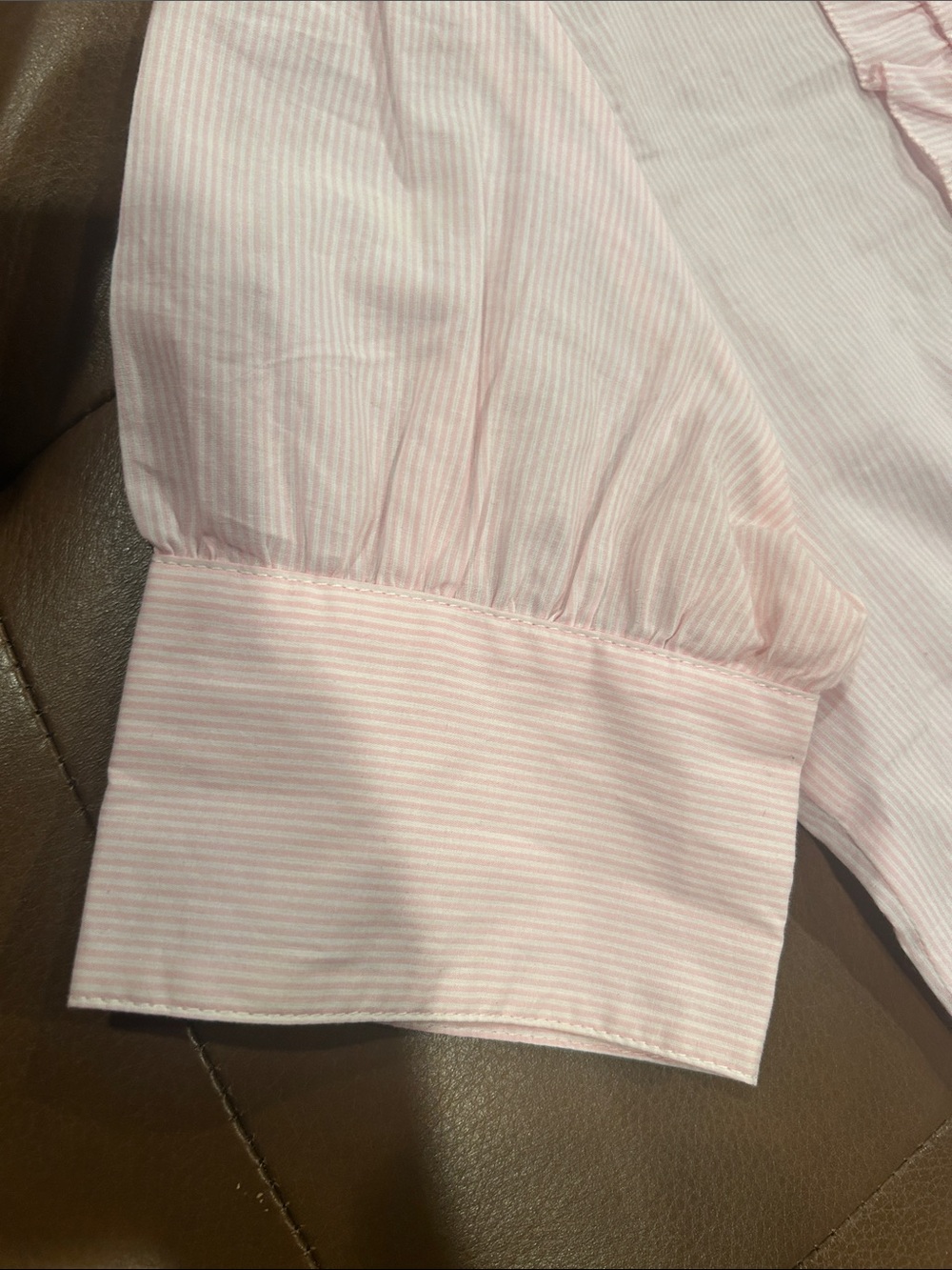 Pink Ruffle-Front Button Down Shirt - Picture 4 of 7